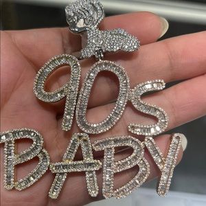 14K Solid Gold 5 1/2 Carat 90s Baby Baguette Natural Diamond Pendant 36 Grams